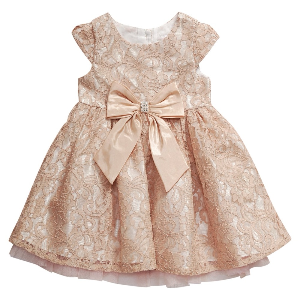 Sweet Heart Rose Girls’ Little Cap Sleeve Lace Occasion Blush Dress with Bow 2T